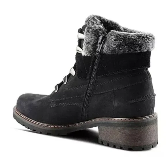 Spring Step Cini Bootie Women 8 Black Leather Faux Fur Collar Ankle Boot ZPO1697